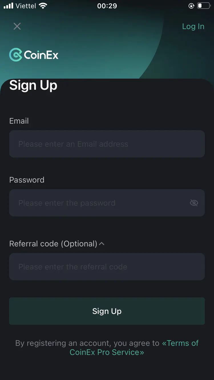 Đăng ký tài khoản CoinEx trên App điện thoại